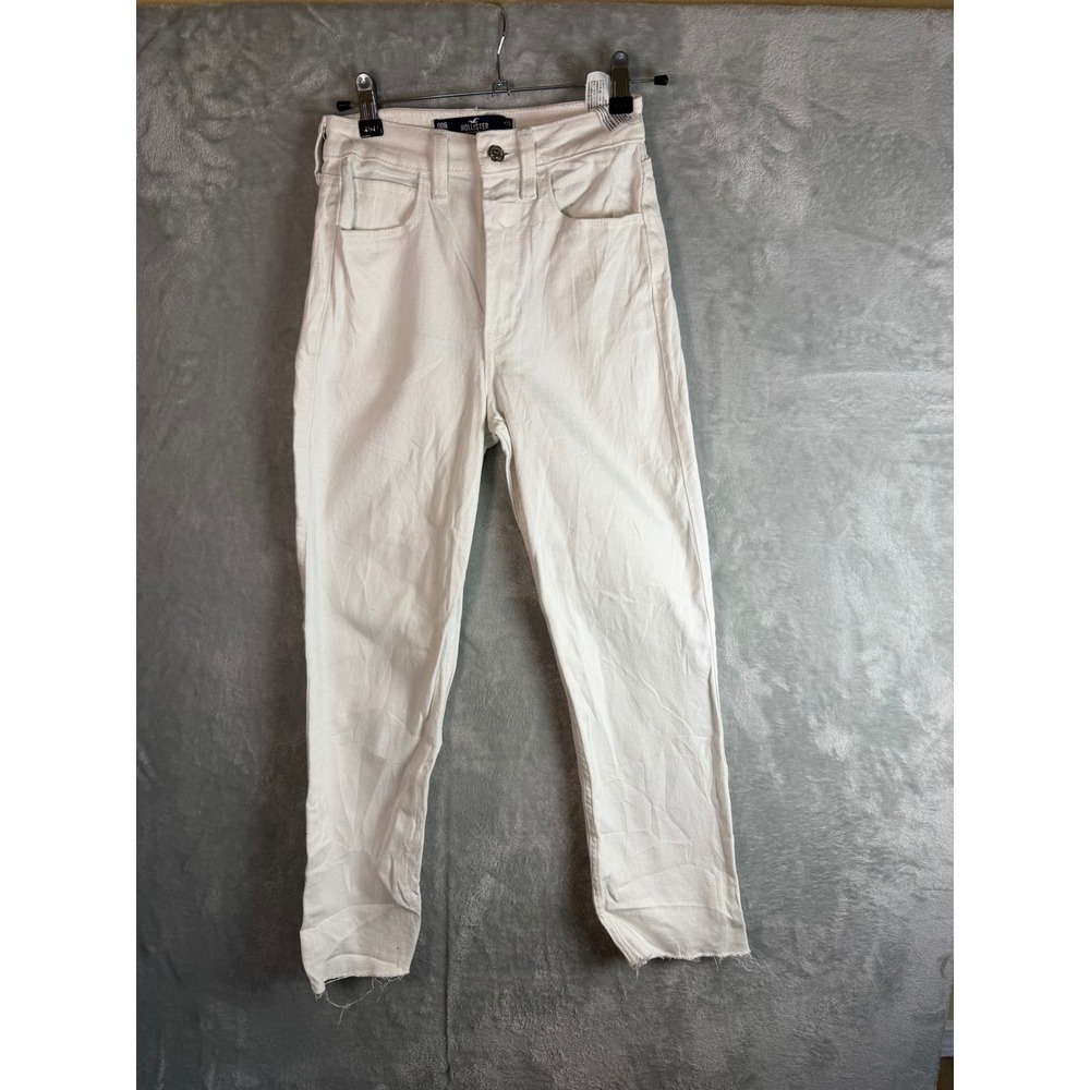 HOLLISTER Jeans Womens 00R W23 White Ultra High Rise Vintage Straight Raw Hem